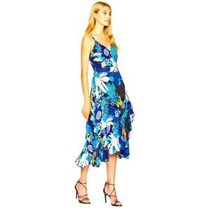Trina Turk Found In Translation Kaciee Wrap Midi Dress blue tropical. 
Size 2